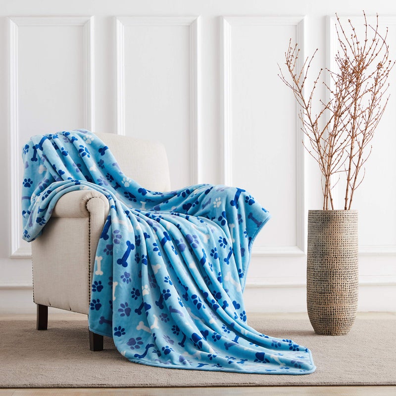 Allisandro Luxurious Dog Blanket, 350 GSM Super Fuzzy Microplush Fleece Pet Blankets for Small Medium Large Dogs and Cats, Blue Paw and Bone, 32" x 24" - Image 4